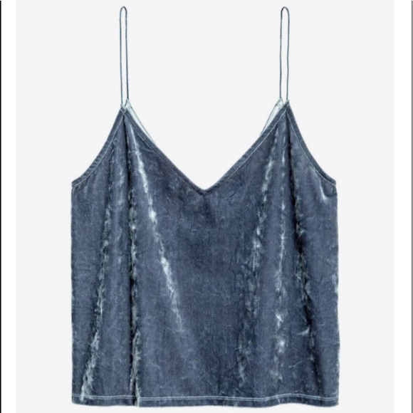 NWT H&M Blue Crushed Velvet Camisole Crop Top - Picture 3 of 8